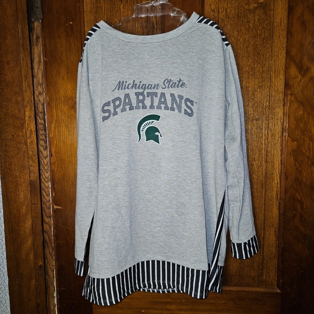 Michigan State Spartans Gameday Couture Tunic Women M/L Grey Striped NCAA Shirt